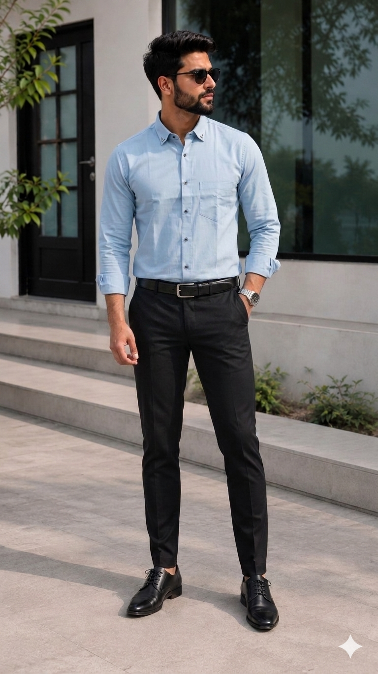 Sky Blue Solid Casual Shirt