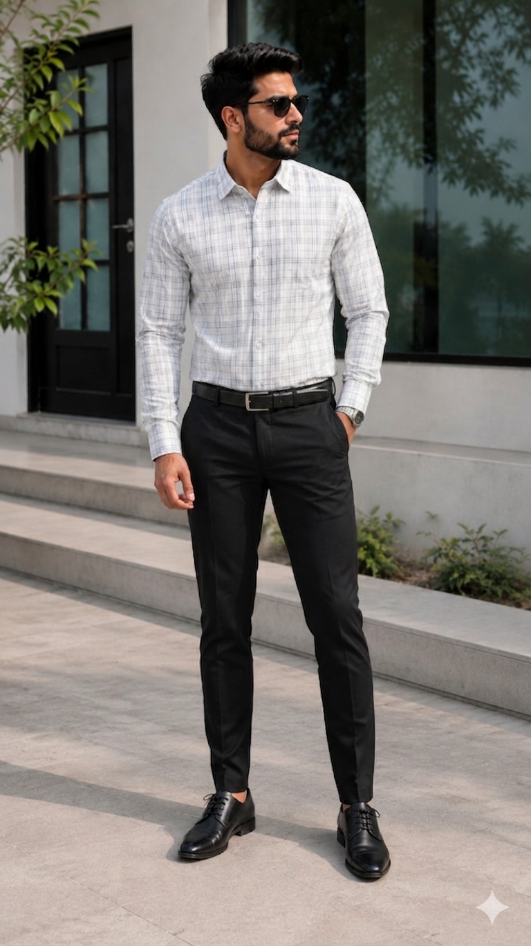 White Checked Casual Cotton Shirt