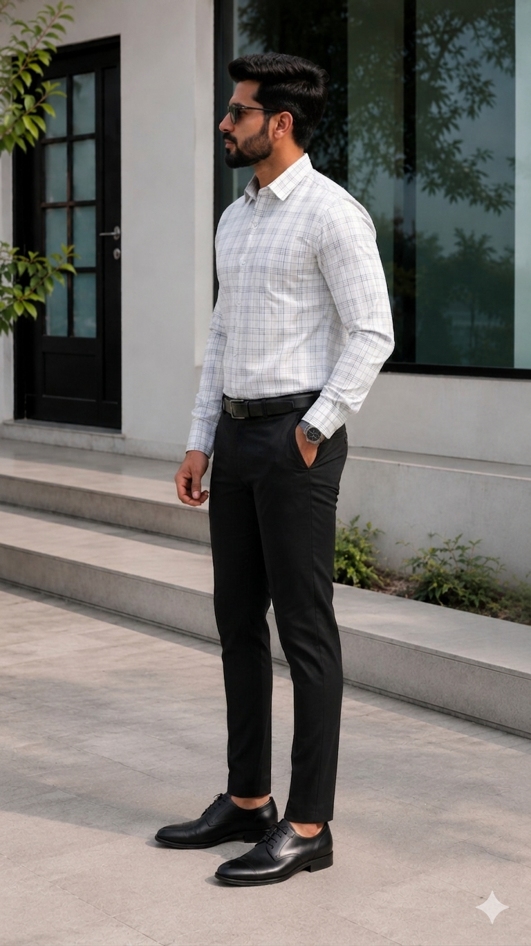 White Checked Casual Cotton Shirt