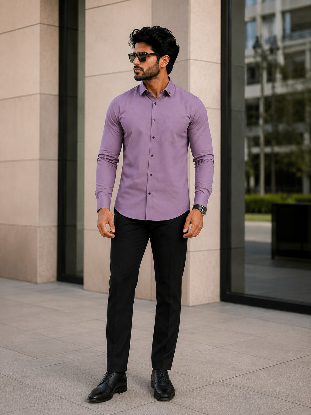 Mauve Solid Casual Cotton Shirt