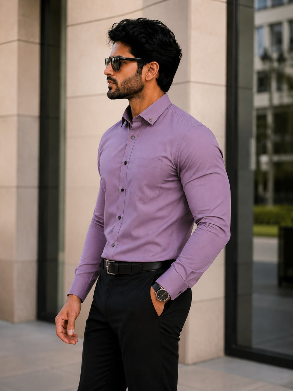 Mauve Solid Casual Cotton Shirt