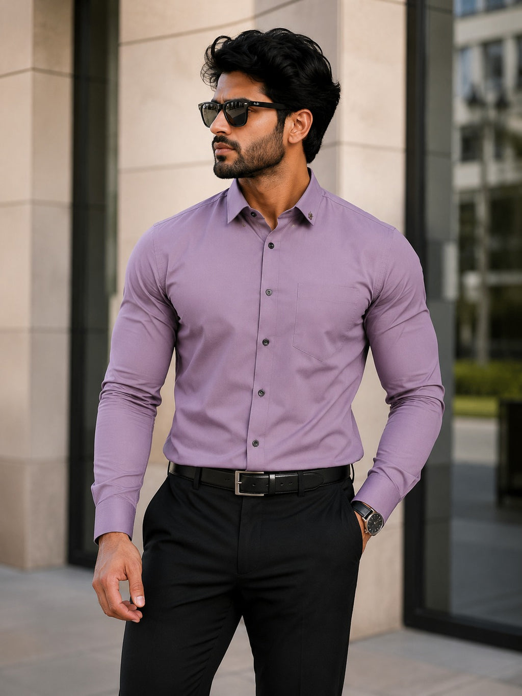 Mauve Solid Casual Cotton Shirt