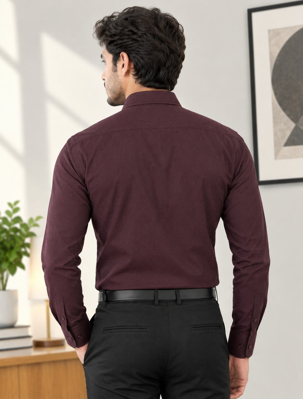Men Maroon Self Design Shirt