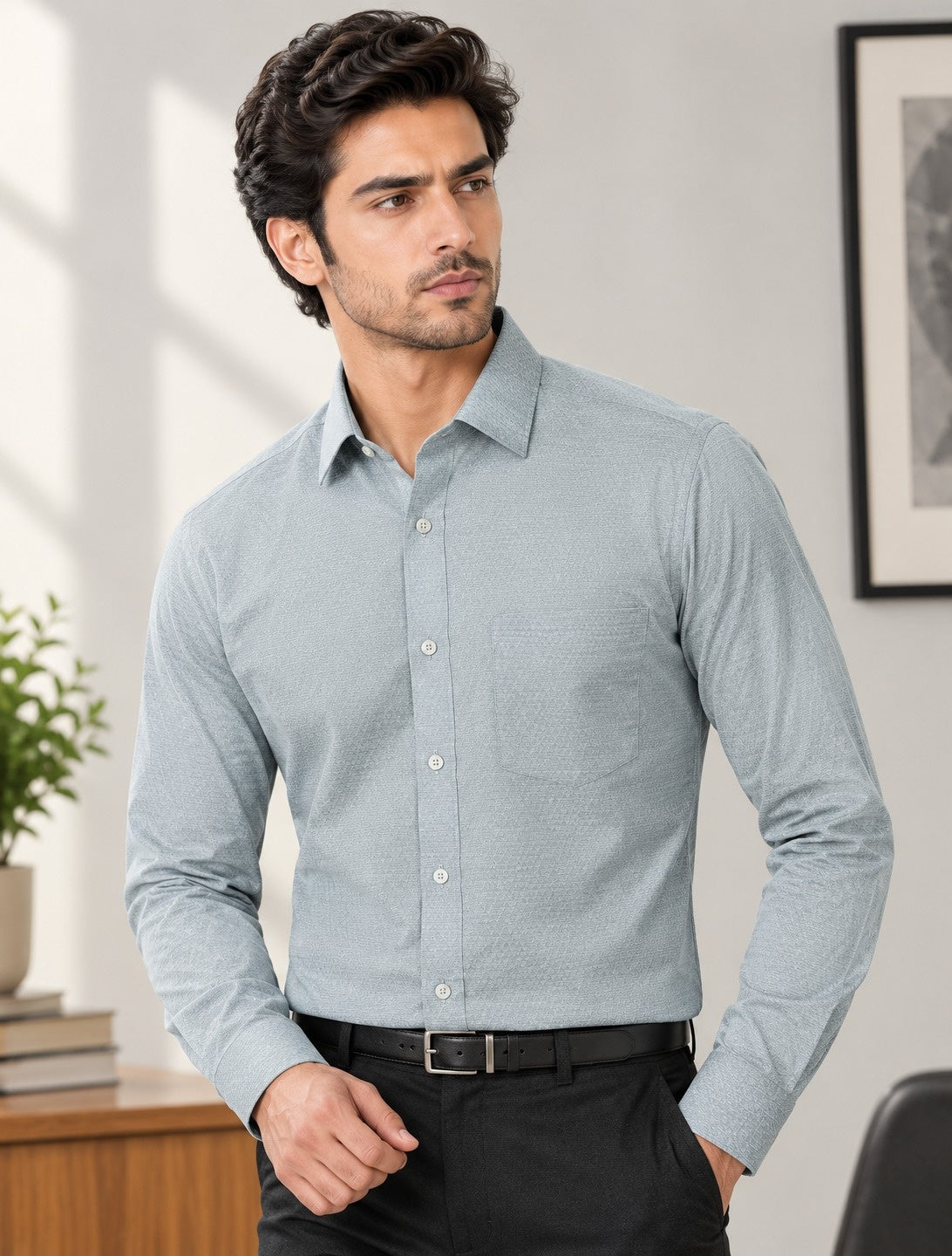 Men’s Premium Textured Formal Shirt – Light Blue