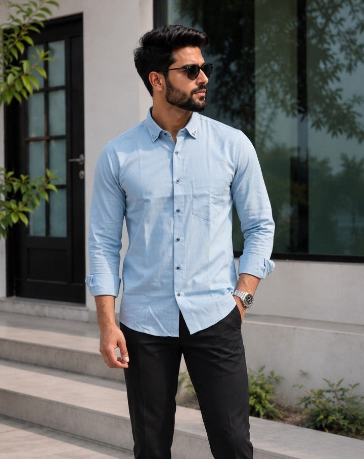 Sky Blue Solid Casual Shirt